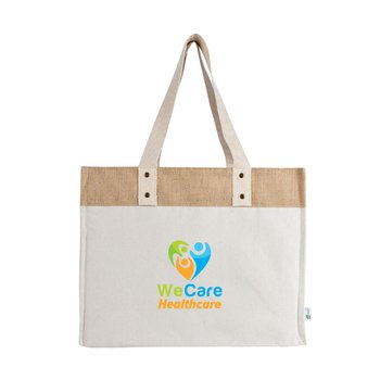 Recycled Market Canvas Tote Bag With Jute Trim - Full-Color Personalization Available from Positive Promotions