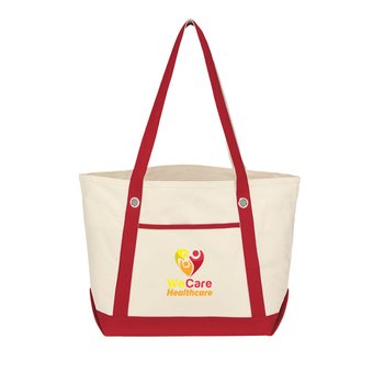 Large Recycled Cotton Canvas Boater Tote Bag  - Embroidered Personalization Available from Positive Promotions