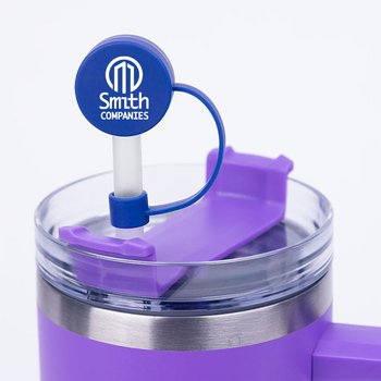 Round Silicone Straw Topper - One-Color Personalization Available from Positive Promotions