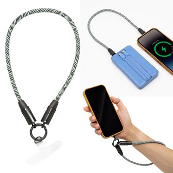 2-in-1 Phone Strap With Type-C Charging Cable PD 60W - Laser-Engraved Personalization Available from Positive Promotions