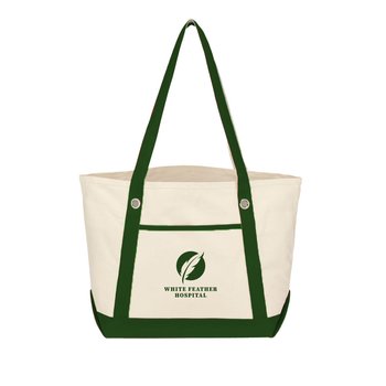 Large Recycled Cotton Canvas Boater Tote Bag - One-Color Personalization Available from Positive Promotions