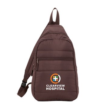 Peyton Puffer Recycled Sling Backpack - Full-Color Personalization Available from Positive Promotions
