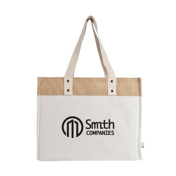 Recycled Market Canvas Tote Bag With Jute Trim - One-Color Personalization Available from Positive Promotions