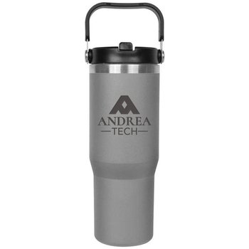 Berg Stainless-Steel Tumbler 30 oz. With Top Carry Handle & Flip Straw - Laser-Engraved Personalization Available from Positive Promotions