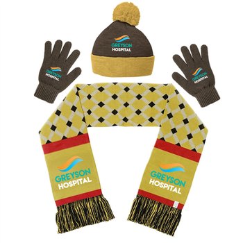Knit Hat, Gloves, & Scarf Trio Set - Full-Color Personalization Available from Positive Promotions