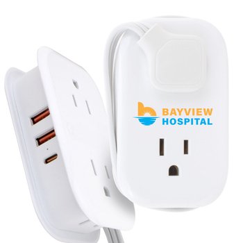 Travel Hero 4 Power Outlets, 2 USB-A Ports, & 1 Type-C Port - Full-Color Personalization Available from Positive Promotions