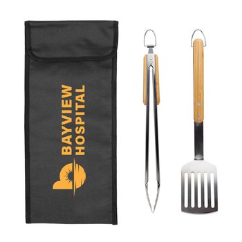 Grilling BBQ Tool Basics 2-Piece Set in Pouch - One-Color Personalization Available from Positive Promotions