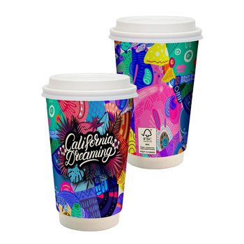 FSC®-Certified Paper Cup 16 oz. With Lid - Full-Color Personalization Available from Positive Promotions