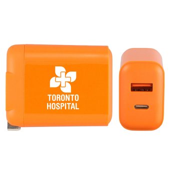 Quick-Charge 2-Port Type-C Wall Charger 20W - One-Color Personalization Available from Positive Promotions