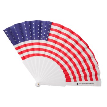 Patriotic USA Flag Folding Handheld Polyester Fan - One-Color Personalization Available from Positive Promotions