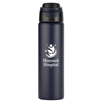 Recycled Stainless-Steel Vacuum-Insulated Bottle 24 oz. With Push-Button Flip-Top Lid - One-Color Personalization Available from Positive Promotions