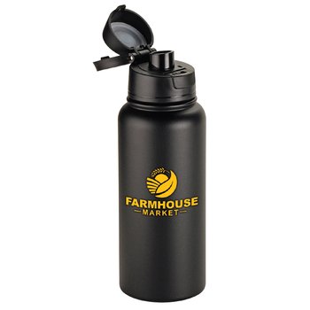 Recycled Stainless-Steel Vacuum-Insulated Bottle 32 oz. With Push-Button Flip-Top Lid - One-Color Personalization Available from Positive Promotions