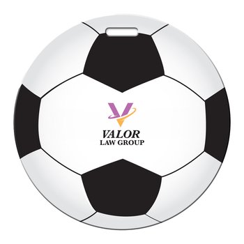 Soccer Ball Shaped Luggage Tag - Full-Color Personalization Available from Positive Promotions