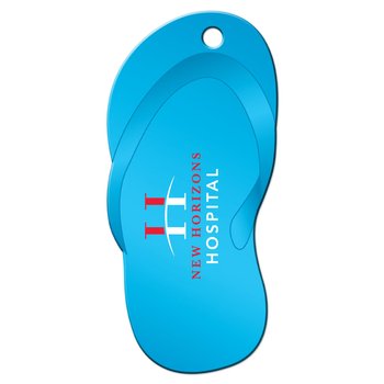 Blue Flip Flop Shaped Luggage Tag - Full-Color Personalization Available from Positive Promotions