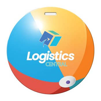 Beach Ball Shaped Luggage Tag - Full-Color Personalization Available from Positive Promotions