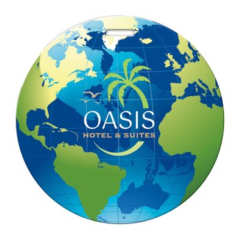 World Globe Shaped Luggage Tag - Full-Color Personalization Available from Positive Promotions