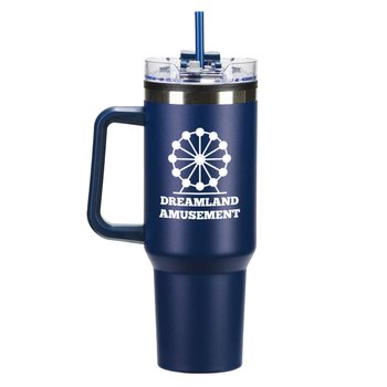 Atlas Stainless-Steel & Plastic-Lined Mug Tumbler 40 oz. With Handle & Straw - One-Color Personalization Available from Positive Promotions