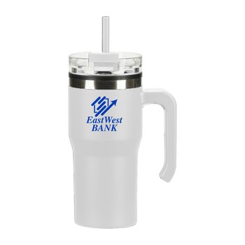 Vast Stainless-Steel & Plastic Lined Mug Tumbler 20 oz. With Handle & Straw - One-Color Personalization Available from Positive Promotions
