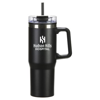 Giga Stainless-Steel & Plastic-Lined Mug Tumbler 30 oz. With Handle & Straw 30 oz. - One-Color Personalization Available from Positive Promotions