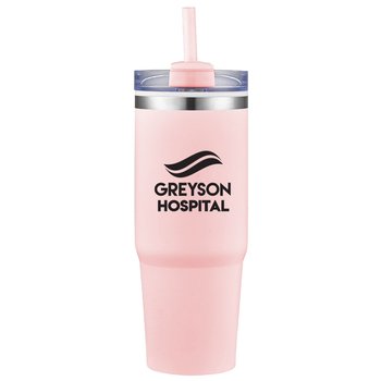 Brawn Stainless-Steel & Plastic-Lined Mug Tumbler 30 oz. With Straw - One-Color Personalization Available from Positive Promotions