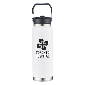 Stout Stainless-Steel Water Bottle 30 oz. With Flip Straw & Top Carry Handle - One-Color Personalization Available from Positive Promotions