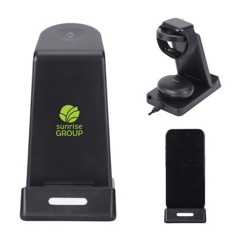 Folding 3-in-1 Wireless Charging Power Station for Phone, Watch, Airpods 15W - One-Color Personalization Available from Positive Promotions