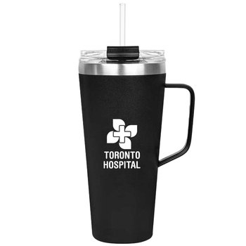 Makalu Stainless-Steel Tumbler Mug 30 oz. With Slim Handle & Straw - One-Color Personalization Available from Positive Promotions