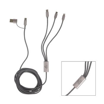 Recycled 5-in-1 Multi-Device Charging Cables 9' USB A, Type C, Micro USB, Lightning - Laser-Engraved Personalization Available from Positive Promotions