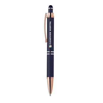 Quilted Grip Soft-Touch Rose-Gold Metal Stylus Pen - Full-Color Personalization Available from Positive Promotions