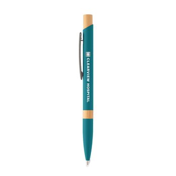 Soft-Touch Recycled Pen With Bamboo Trim - Laser-Engraved Personalization Available from Positive Promotions
