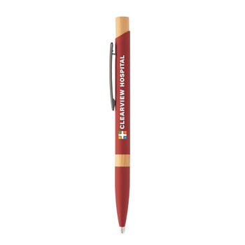 Soft-Touch Recycled Pen With Bamboo Trim - Full-Color Personalization Available from Positive Promotions