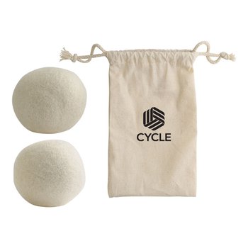 Recycled Reusable Dryer Balls in Cotton Pouch - Set of 2 - One-Color Personalization Available from Positive Promotions