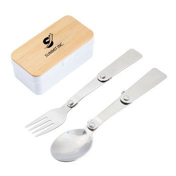 Eco Foldable Stainless-Steel Cutlery Set - One-Color Personalization Available from Positive Promotions
