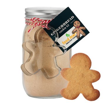 Gingerbread Cookie Kit in Mason Jar With Gingerbread Man Cookie Cutter - Full-Color Personalization Available from Positive Promotions