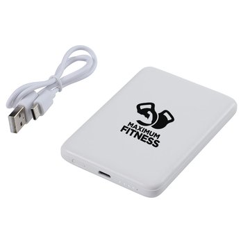 Slim Recycled Magnetic Wireless Charging Power Bank 5,000 mAh 20W - One-Color Personalization Available from Positive Promotions