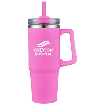 Big Guy Double-Walled Vacuum-Insulated Stainless-Steel Mug Tumbler 30 oz. With Handle & Straw - One-Color Personalization Available from Positive Promotions