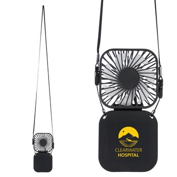 Mini Folding Wireless Fan With Lanyard Type C - One-Color Personalization Available from Positive Promotions