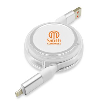 4-in-1 Retractable Cable With Interchangeable Connectors - One-Color Personalization Available from Positive Promotions