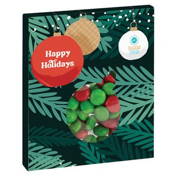 Holiday Window Box With Chocolate Buttons Candy - Full-Color Personalization Available from Positive Promotions