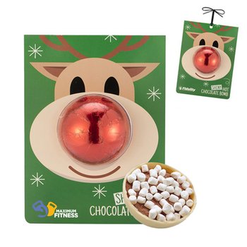 Holiday Red-Foil Hot Chocolate Bomb Reindeer Billboard Card - Full-Color Personalization Available from Positive Promotions
