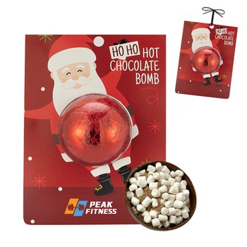Holiday Red-Foil Hot Chocolate Bomb Santa Billboard Card - Full-Color Personalization Available from Positive Promotions