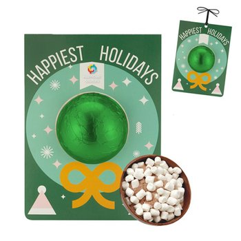 Holiday Green-Foil Hot Chocolate Bomb Wreath Billboard Card - Full-Color Personalization Available from Positive Promotions