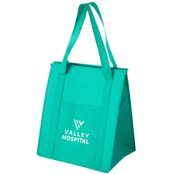 Insulated Non-Woven Grocery Tote Bag With Zipper & Poly Board Insert - One-Color Personalization Available from Positive Promotions