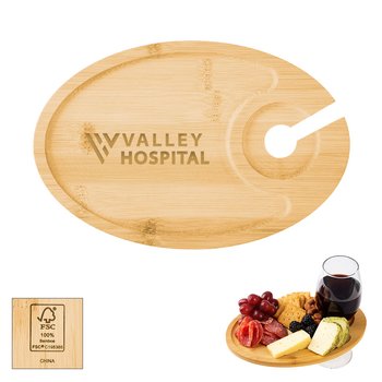 Recessed Bamboo Charcuterie Tray With Glass Holder - Laser-Engraved Personalization Available from Positive Promotions