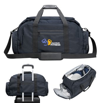 Cutter & Buck® Recycled Travel Collection Club Duffel Bag With Genuine Leather Details - Embroidered Personalization Available from Positive Promotions