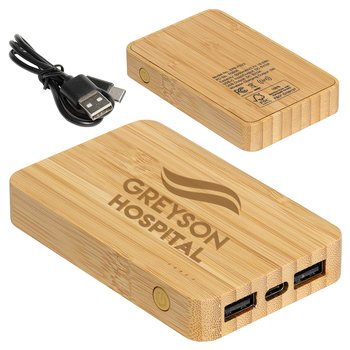 Eco Bamboo Dual-Port Wireless Charging Power Bank 5,000 mAh - One-Color Personalization Available from Positive Promotions