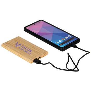 Eco Bamboo Charging Power Bank 5,000 mAh - One-Color Personalization Available from Positive Promotions