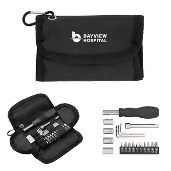 19-Piece Stainless-Steel Tool Set With Recycled rPET Case - One-Color Personalization Available from Positive Promotions