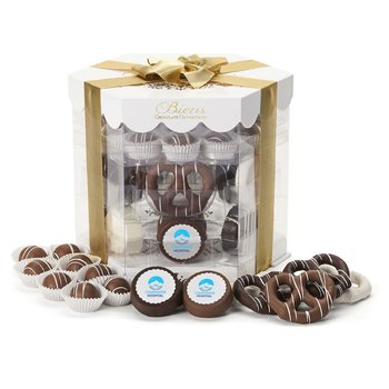 Biens Handcrafted Assorted Chocolate Truffles, Chocolate-Covered Oreos®, & Chocolate-Covered Pretzels - Full-Color Personalization Available from Positive Promotions