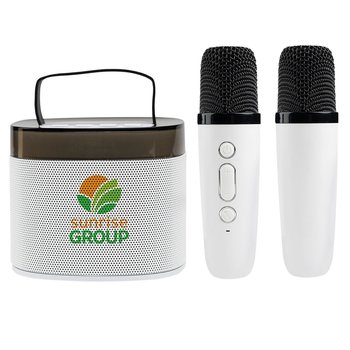 Mini Wireless Karaoke Speaker Machine With 2 Mini Microphones Type C - One-Color Personalization Available from Positive Promotions